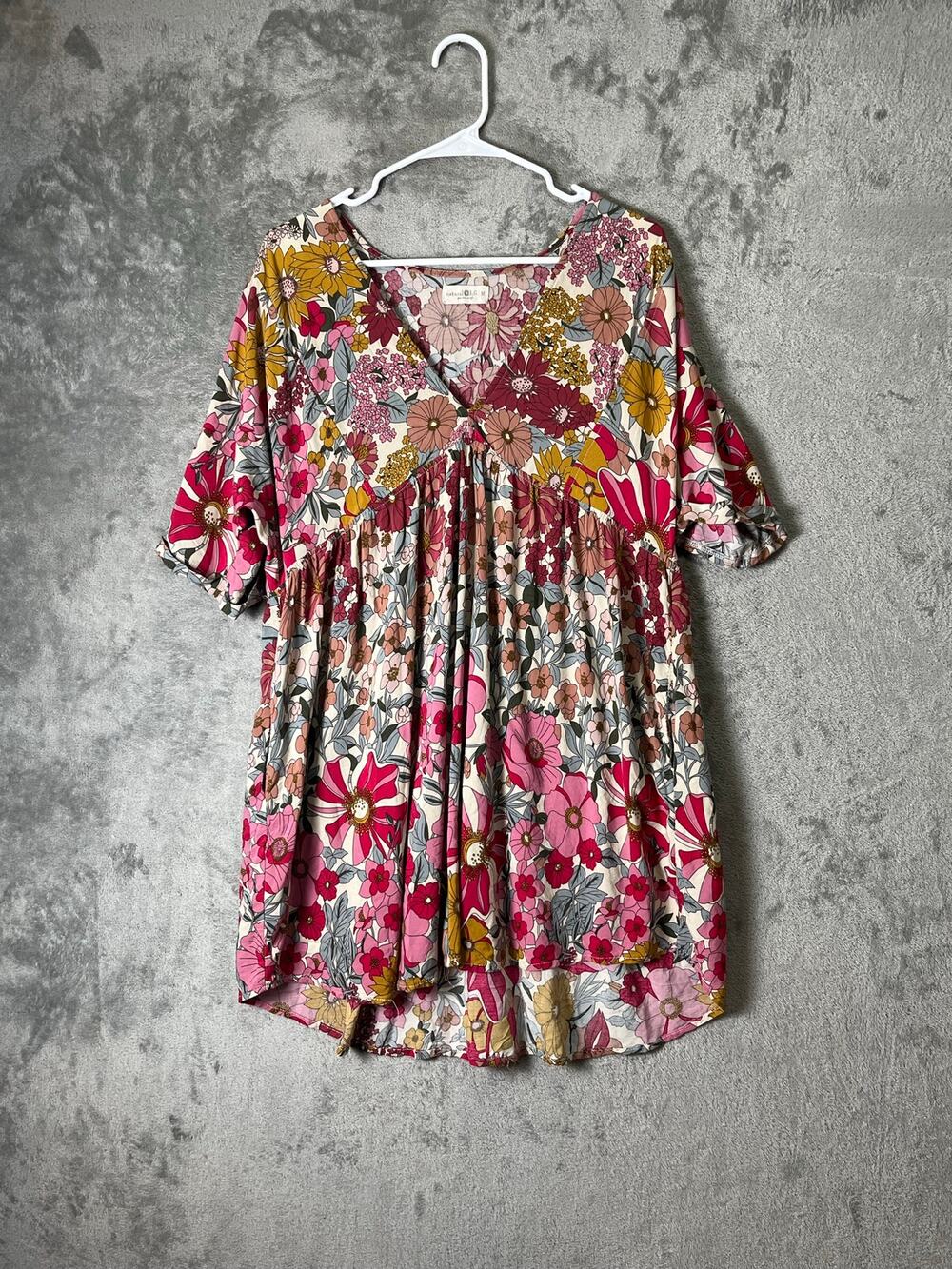Natural Life Multicolor Floral Babydoll Dress Boho Cottagecore Festival Tunic M